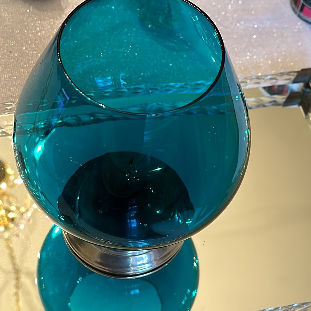 Vintage Decorative Big Blue/teal Glass w/ Alvin Sterling Base Oversized Snifter - Picture 9 of 12